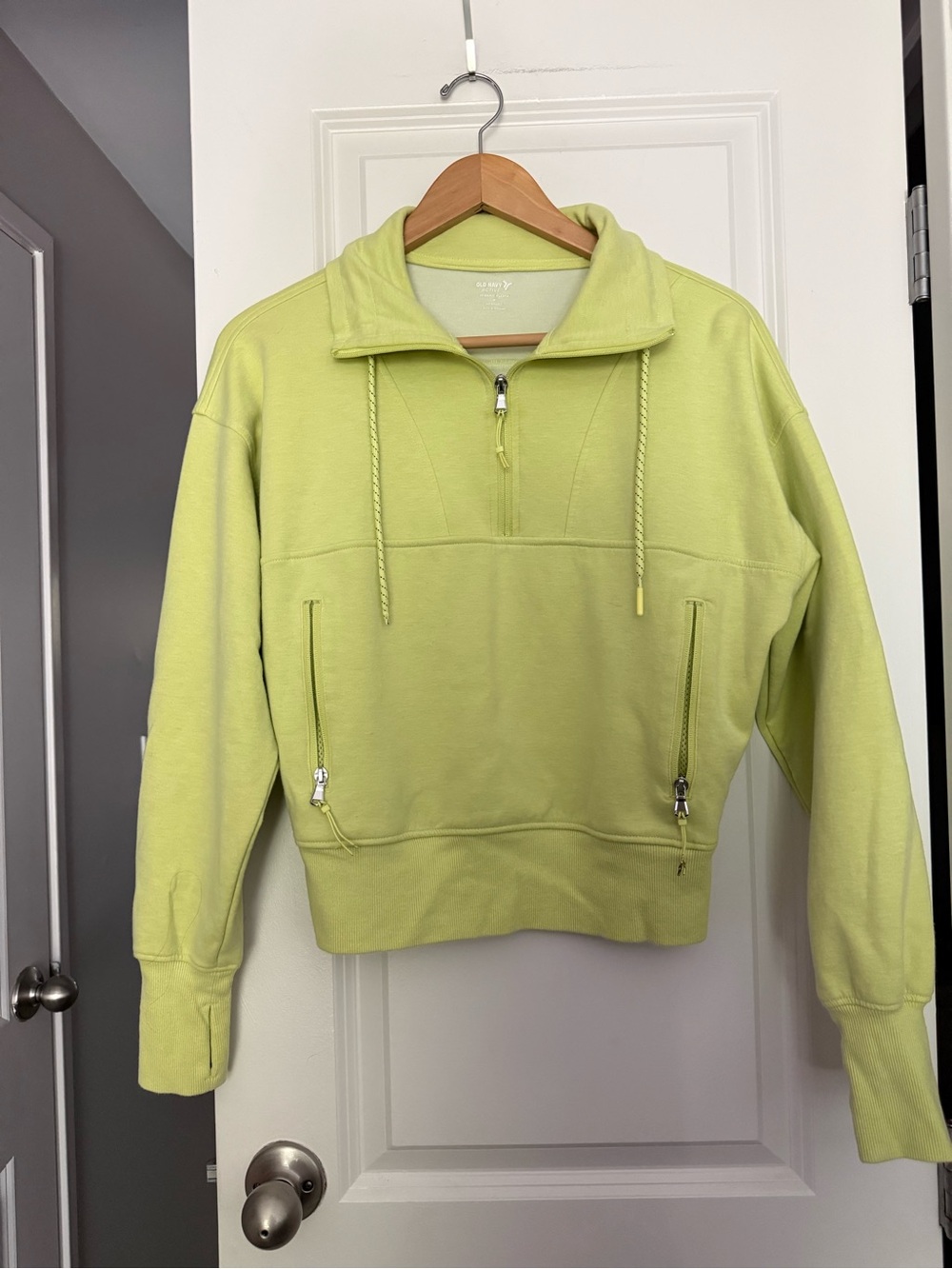 Old Navy Lime Green Half-Zip Cowl Pullover Thumb Holes Avtivewear Fleece
